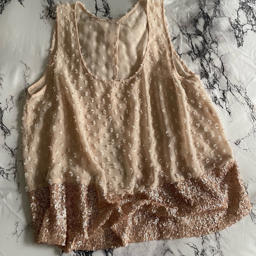 Sequin oversize nude color tank top size M